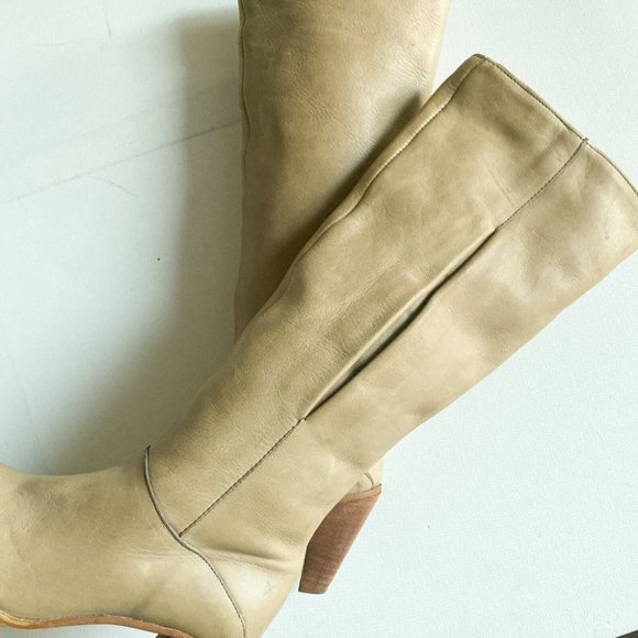 Vintage Frye Light Beige Leather Unique Knee High Boots 6.5 - Picture 10 of 15